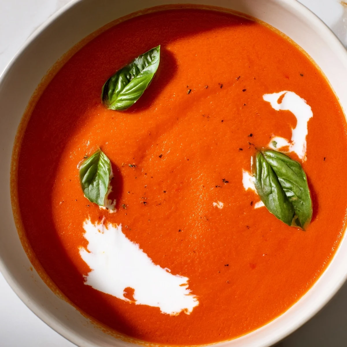 Steaming bowl of high protein tomato soup served alongside crusty whole grain bread