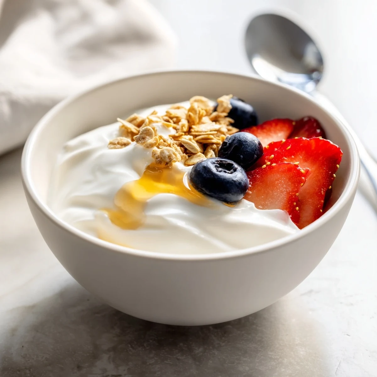 Creamy homemade yogurt served in glass jars topped with fresh berries