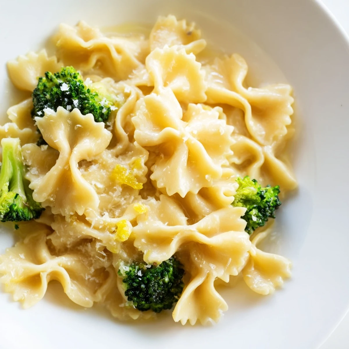 Creamy Mafaldine Pasta Limone Broccoli tossed with tender florets in a bright lemon Parmesan sauce