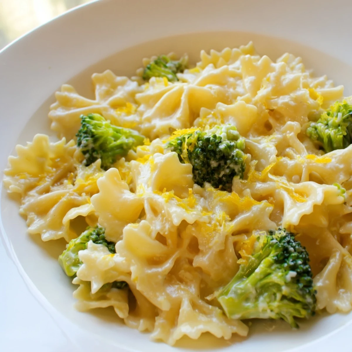 Mafaldine Pasta Limone Broccoli served steaming in a skillet with vibrant green broccoli and silky cream