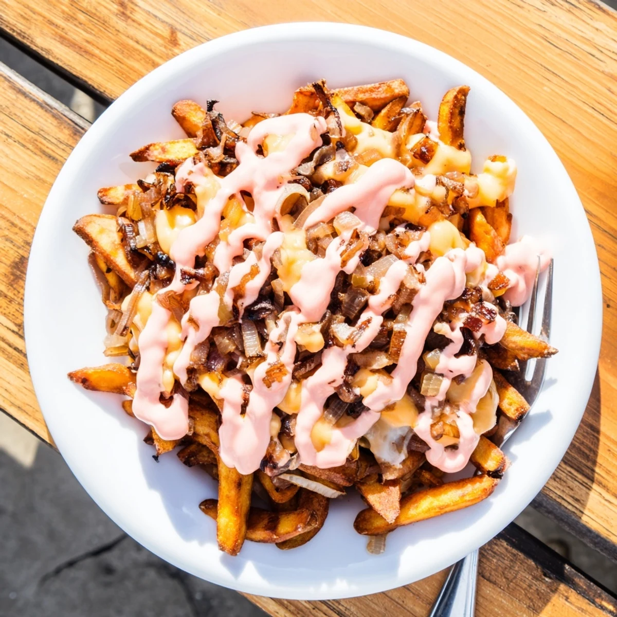 Crispy In N Out Animal Style Fries loaded with melted cheese and tangy sauce