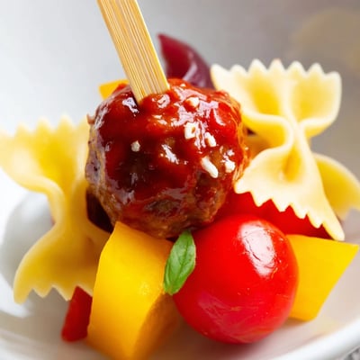 Bowtie Pasta Meatball Skewers