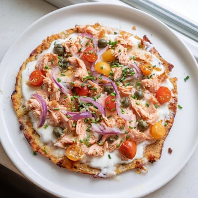 Leftover Salmon Tortilla Pizza